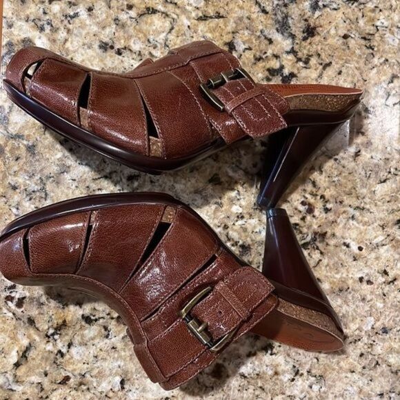 Caressa Fisher Mule size 8 brown, Leather upper & linings NEW 3” heel 4” w/sole - Picture 4 of 14